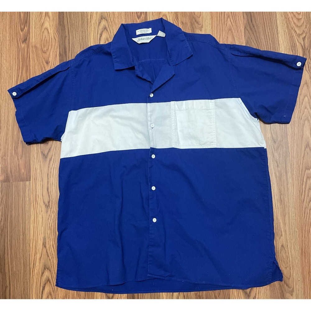 St. John's Bay Mens XL 90s Vintage Colorblock Button Front Woven Shirt Made USA